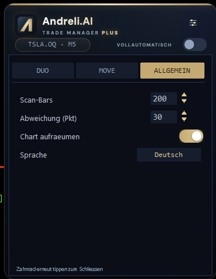 Trade Manager Plus — Allgemein-Tab